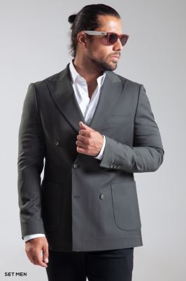 کت تک مردانه دبل برست یقه بلیزر نیم آستر شش دکمه دوچاک