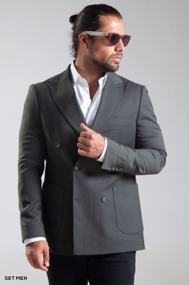 کت تک مردانه دبل برست یقه بلیزر نیم آستر شش دکمه دوچاک