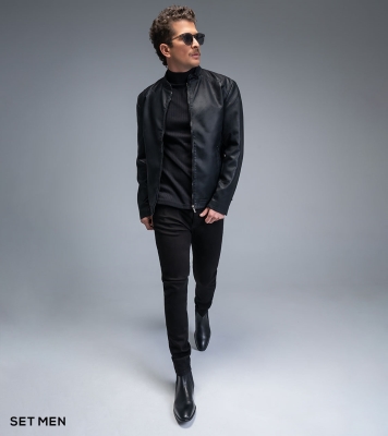 کاپشن چرم آستین زیپ دار