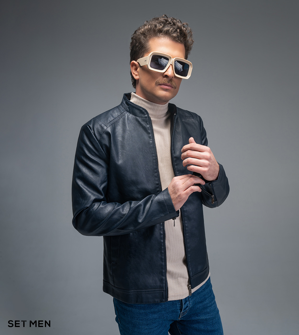 کاپشن چرم آستین زیپ دار