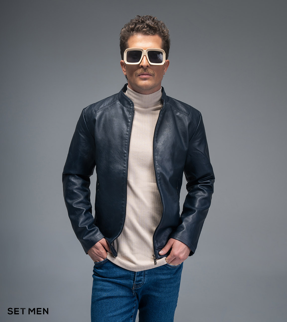 کاپشن چرم آستین زیپ دار