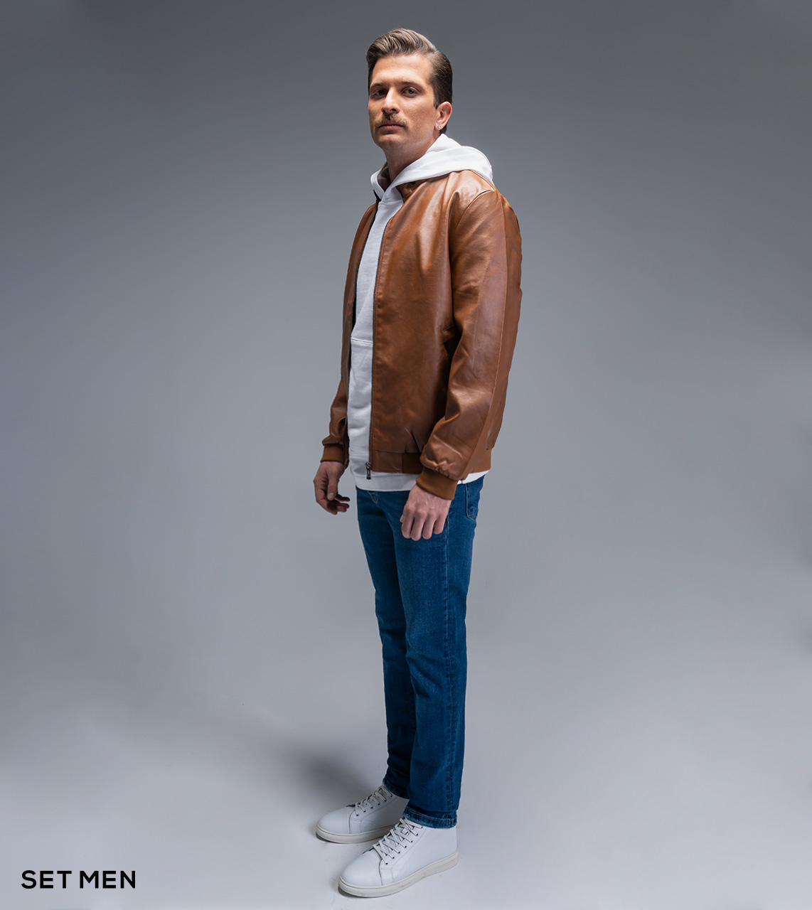 کاپشن چرم آستین کشبافت