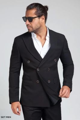 کت تک مردانه دبل برست یقه بلیزر دو چاک شش دکمه