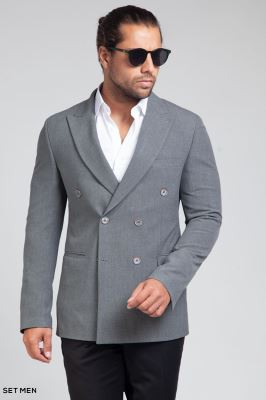 کت تک مردانه دبل برست یقه بلیزر دو چاک شش دکمه