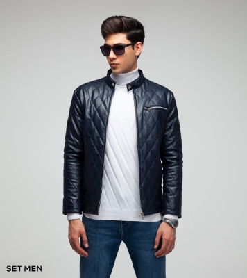 کاپشن چرم لوزی جیب زیپ دار