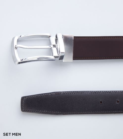 کمربند چرم طبیعی دورو سگک چرخشی