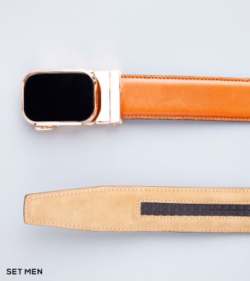 کمربند چرم طبیعی سگک طلایی