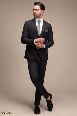 کت تک مردانه یقه انگلیسی نیم آستر دو دکمه دو چاک