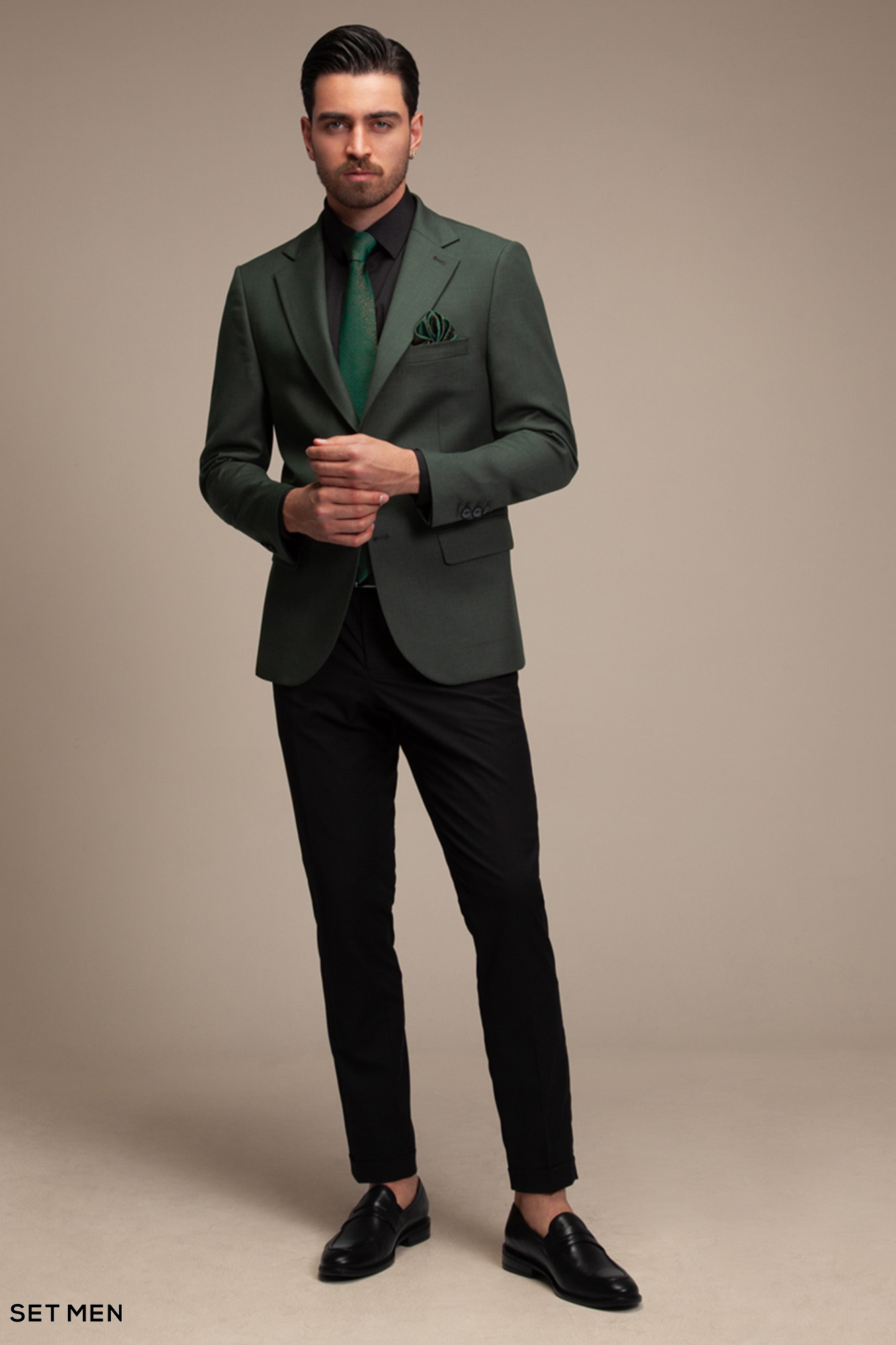 کت تک مردانه یقه انگلیسی نیم آستر دو دکمه دو چاک