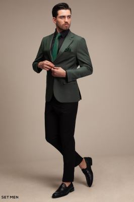 کت تک مردانه یقه انگلیسی نیم آستر دو دکمه دو چاک