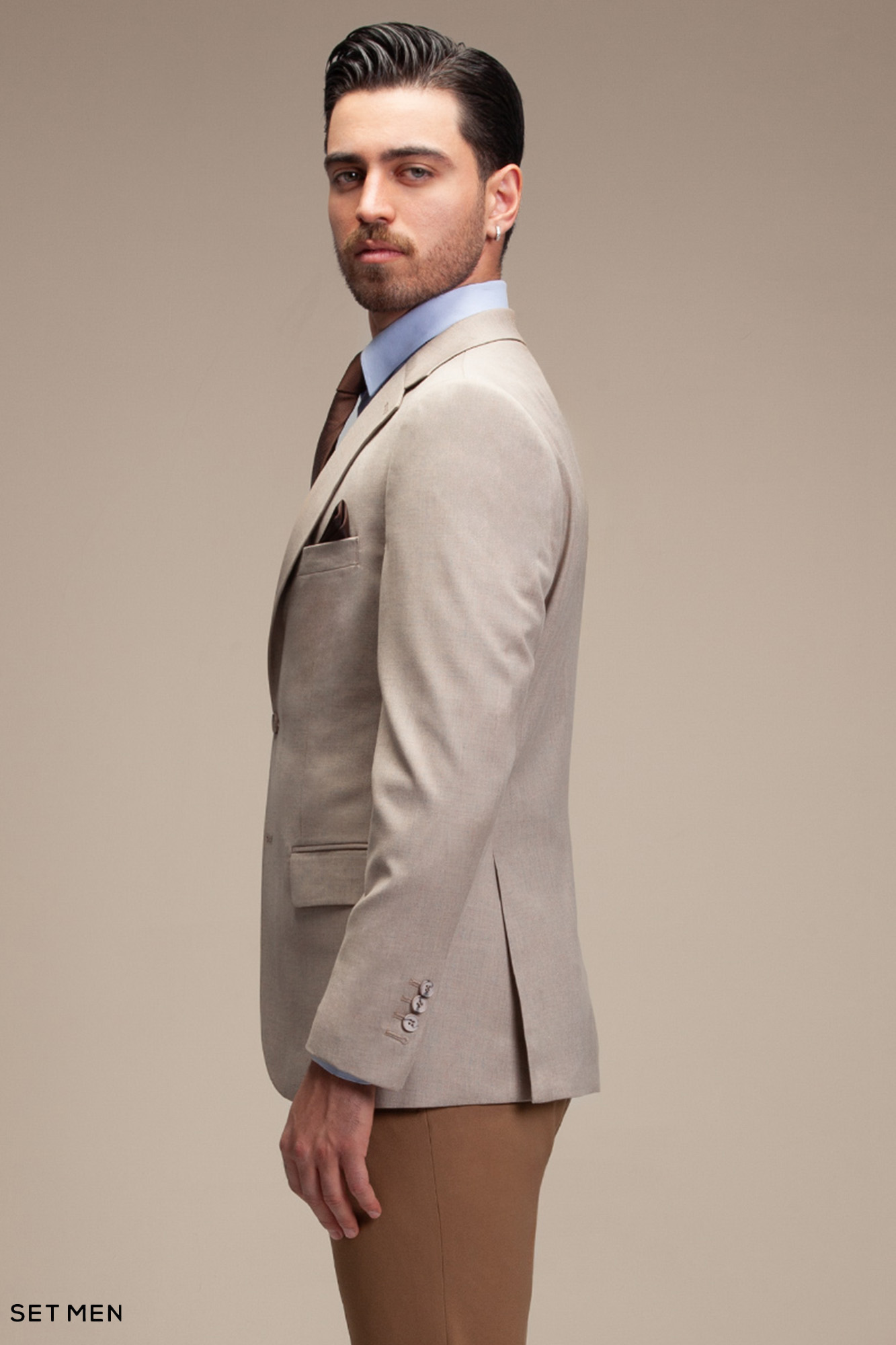 کت تک مردانه یقه انگلیسی نیم آستر دو دکمه دو چاک