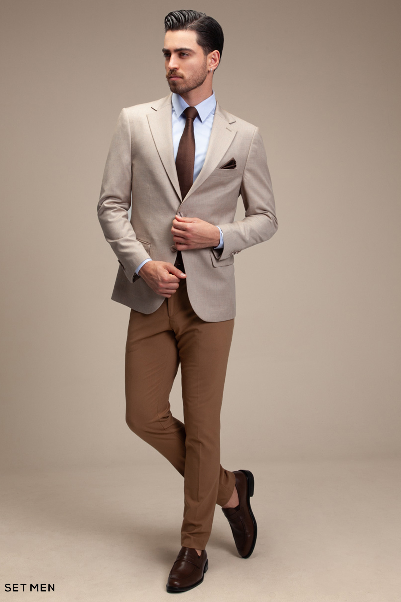 کت تک مردانه یقه انگلیسی نیم آستر دو دکمه دو چاک