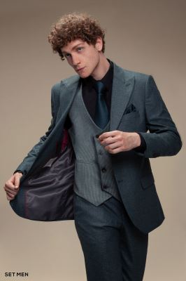 کت و شلوار مردانه سه تکه یقه بلیزر دو دکمه