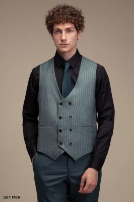 کت و شلوار مردانه سه تکه یقه بلیزر دو دکمه