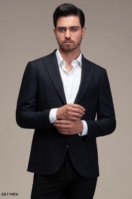 کت تک مردانه یقه بلیزر تک دکمه دوچاک