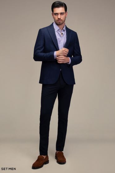 کت تک مردانه یقه بلیزر تک دکمه دوچاک