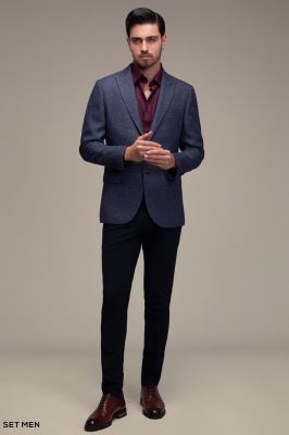 کت تک مردانه چهارخانه یقه بلیزر دودکمه دوچاک