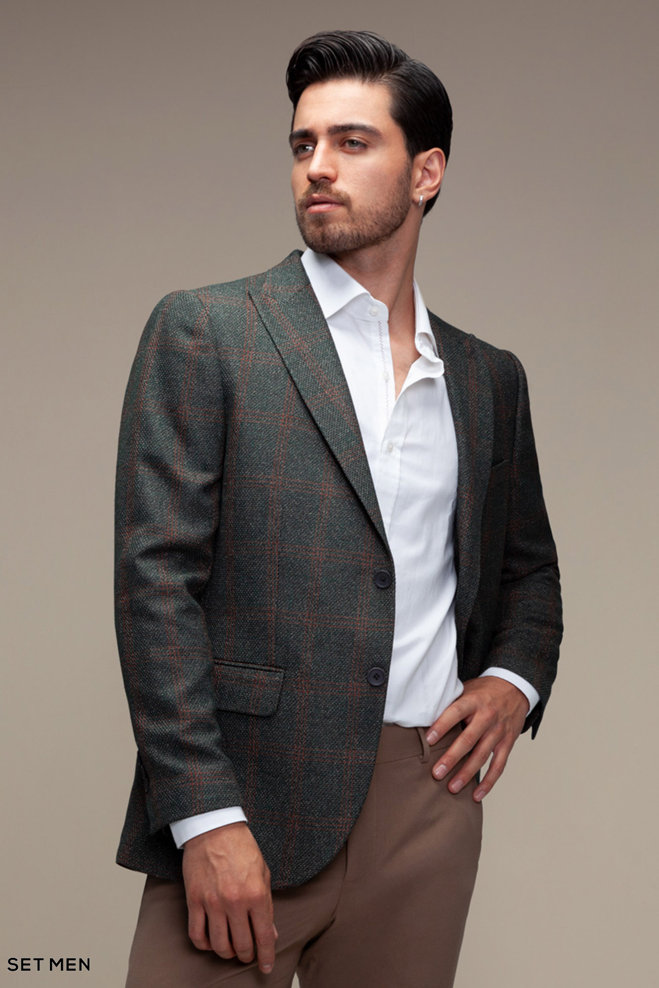 کت تک مردانه چهارخانه یقه بلیزر دودکمه دوچاک