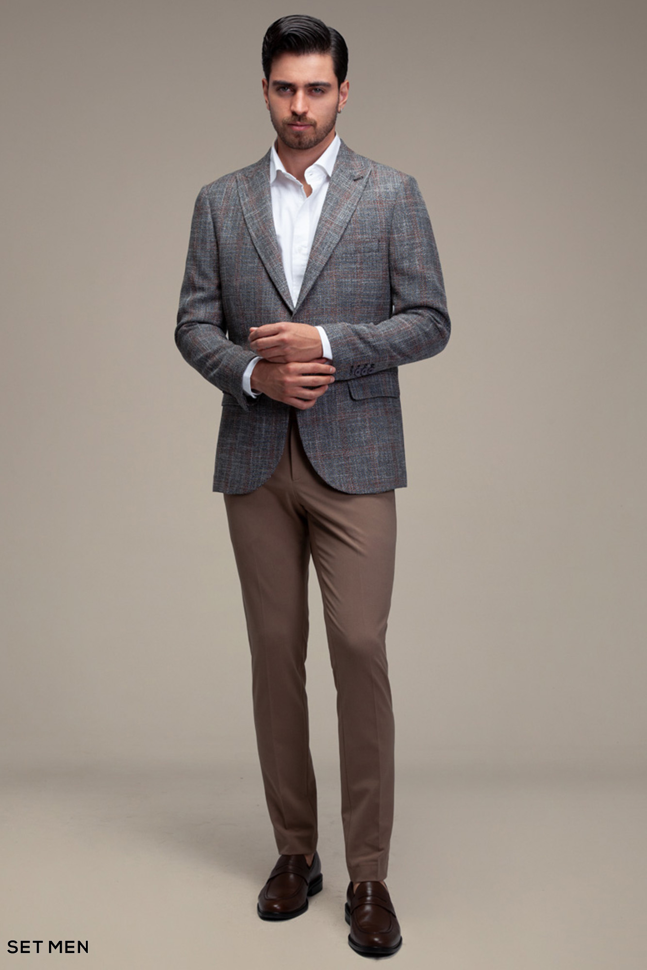 کت تک مردانه چهارخانه یقه بلیزر دودکمه دوچاک