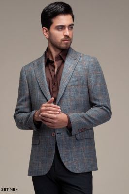 کت تک مردانه چهارخانه یقه بلیزر دودکمه دوچاک