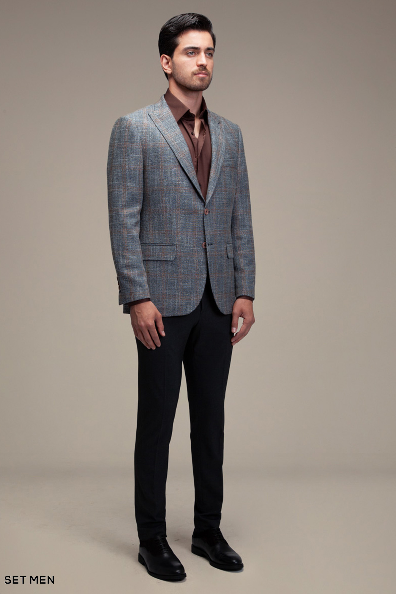 کت تک مردانه چهارخانه یقه بلیزر دودکمه دوچاک