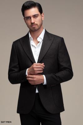 کت تک مردانه یقه بلیزر نیم آستر دودکمه دوچاک