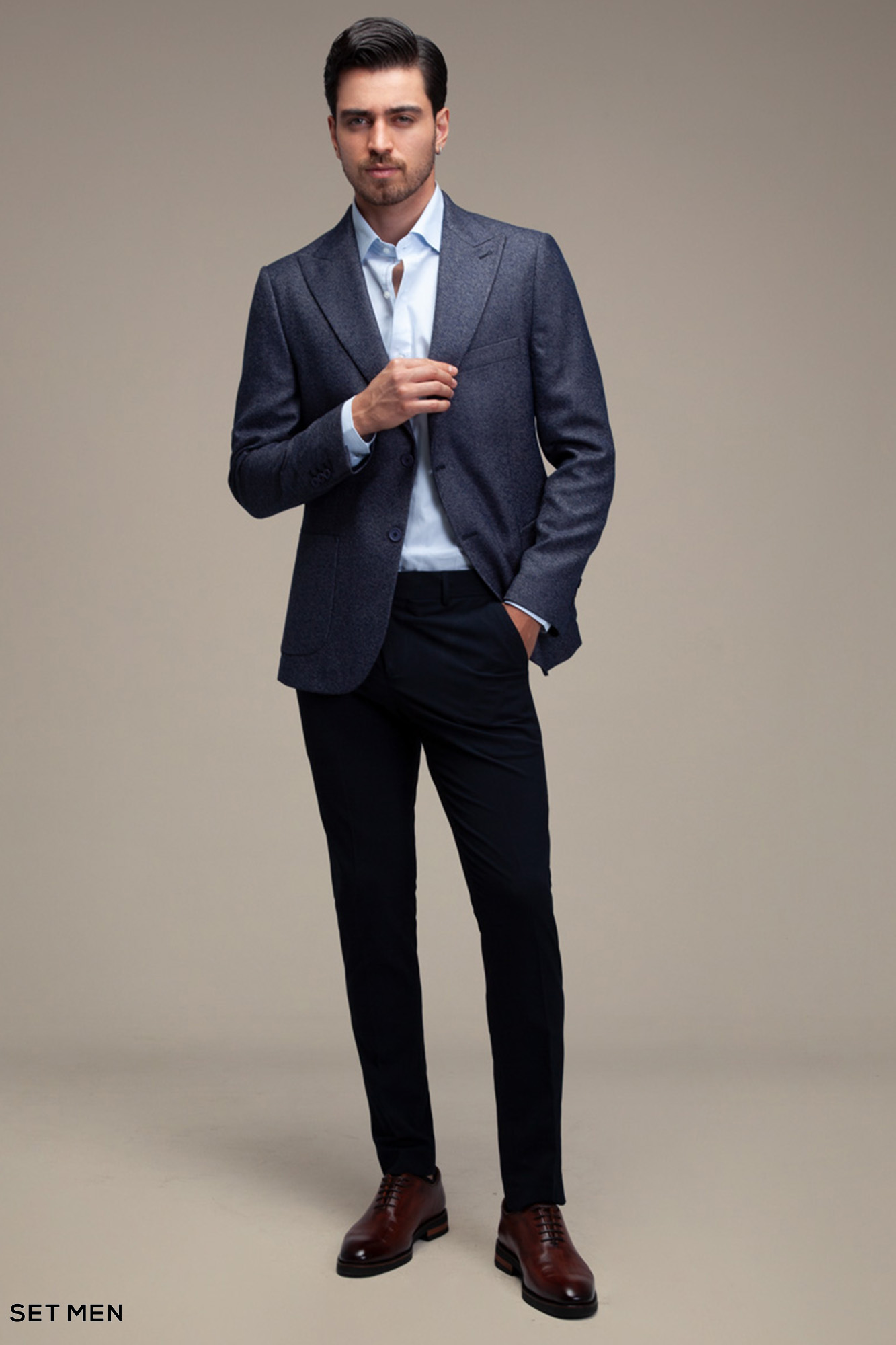 کت تک مردانه یقه بلیزر نیم آستر دودکمه دوچاک