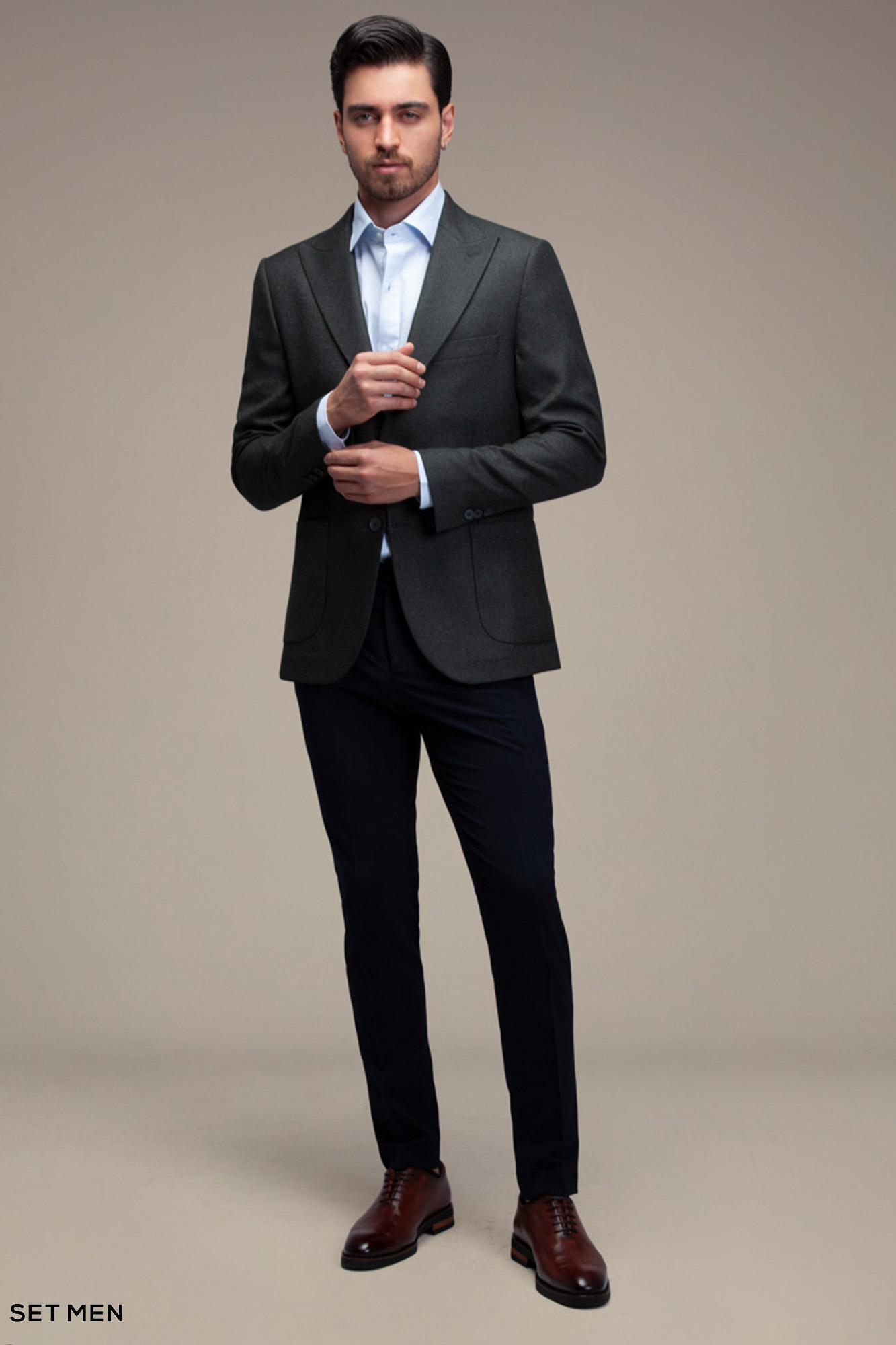 کت تک مردانه یقه بلیزر نیم آستر دودکمه دوچاک