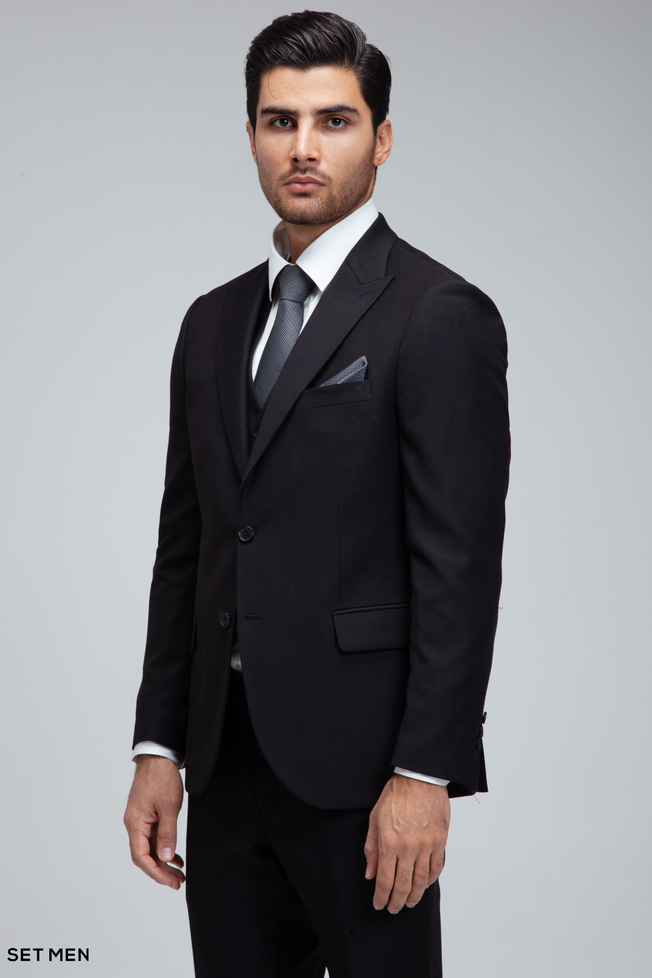 کت و شلوار مردانه سه تکه یقه بلیزر دو دکمه دو چاک