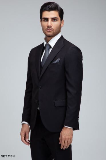 کت و شلوار مردانه سه تکه یقه بلیزر دو دکمه دو چاک