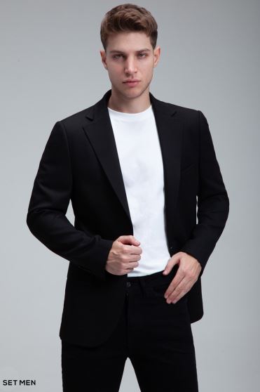 کت تک مردانه نیم آستر یقه انگلیسی تک دکمه دو چاک