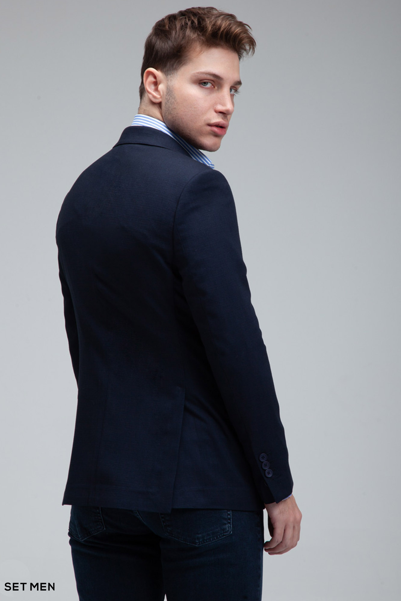 کت تک مردانه نیم آستر یقه انگلیسی تک دکمه دو چاک