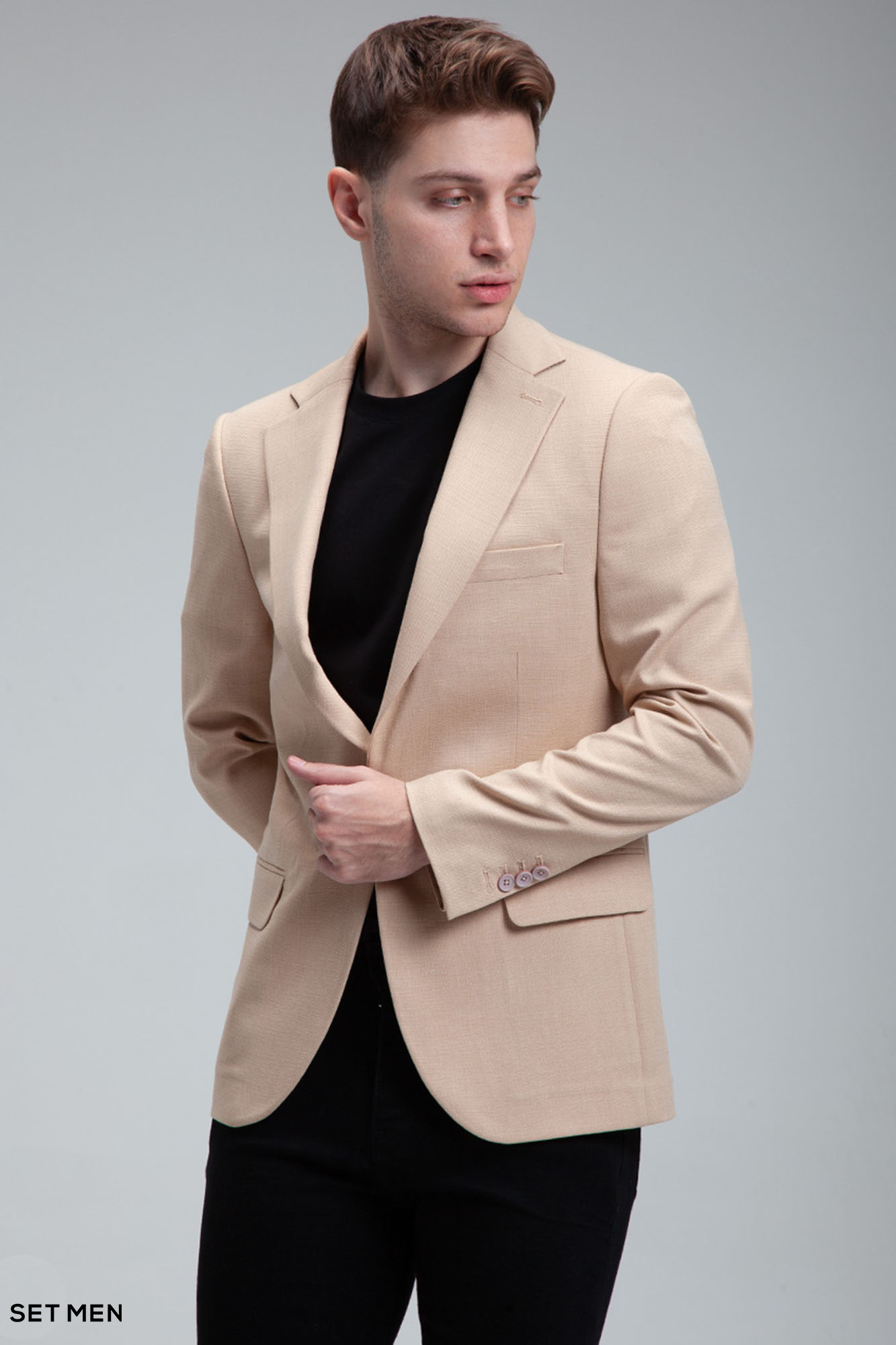 کت تک مردانه نیم آستر یقه انگلیسی تک دکمه دو چاک