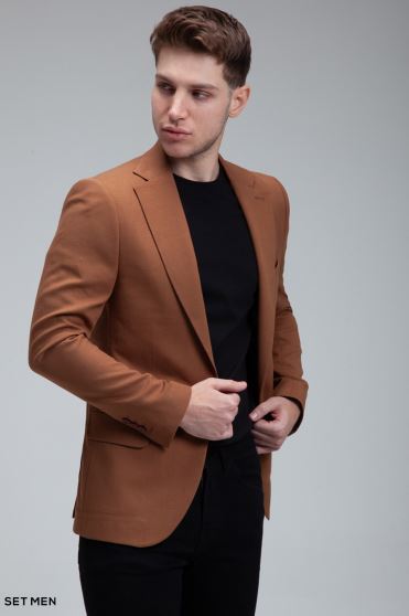 کت تک مردانه نیم آستر یقه انگلیسی تک دکمه دو چاک