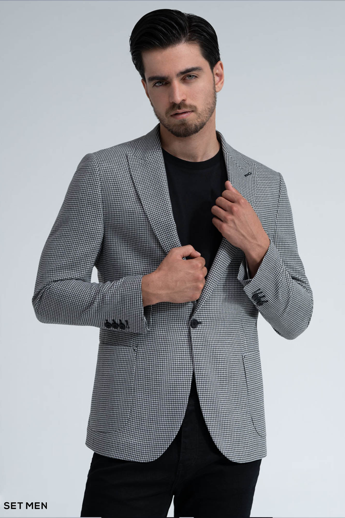 کت تک مردانه یقه بلیزر نیم آستر تک دکمه دوچاک