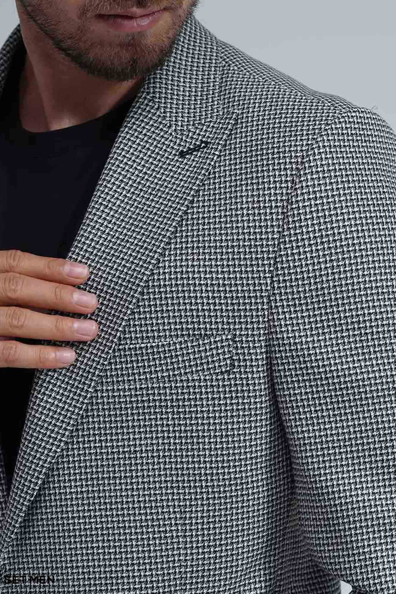 کت تک مردانه یقه بلیزر نیم آستر تک دکمه دوچاک