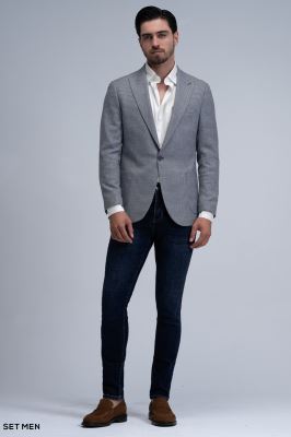 کت تک مردانه یقه بلیزر نیم آستر تک دکمه دوچاک