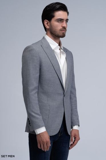 کت تک مردانه یقه بلیزر نیم آستر تک دکمه دوچاک