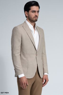 کت تک مردانه یقه بلیزر نیم آستر تک دکمه دوچاک