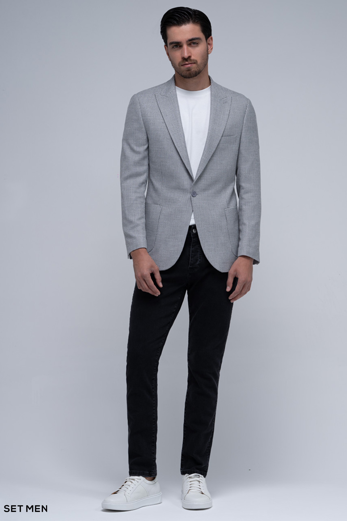 کت تک مردانه یقه بلیزر نیم آستر تک دکمه دوچاک