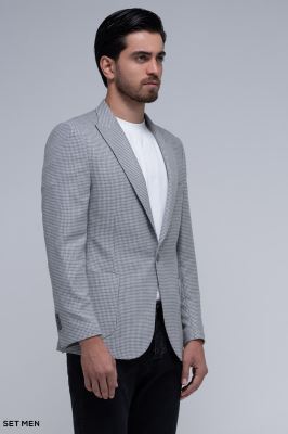 کت تک مردانه یقه بلیزر نیم آستر تک دکمه دوچاک