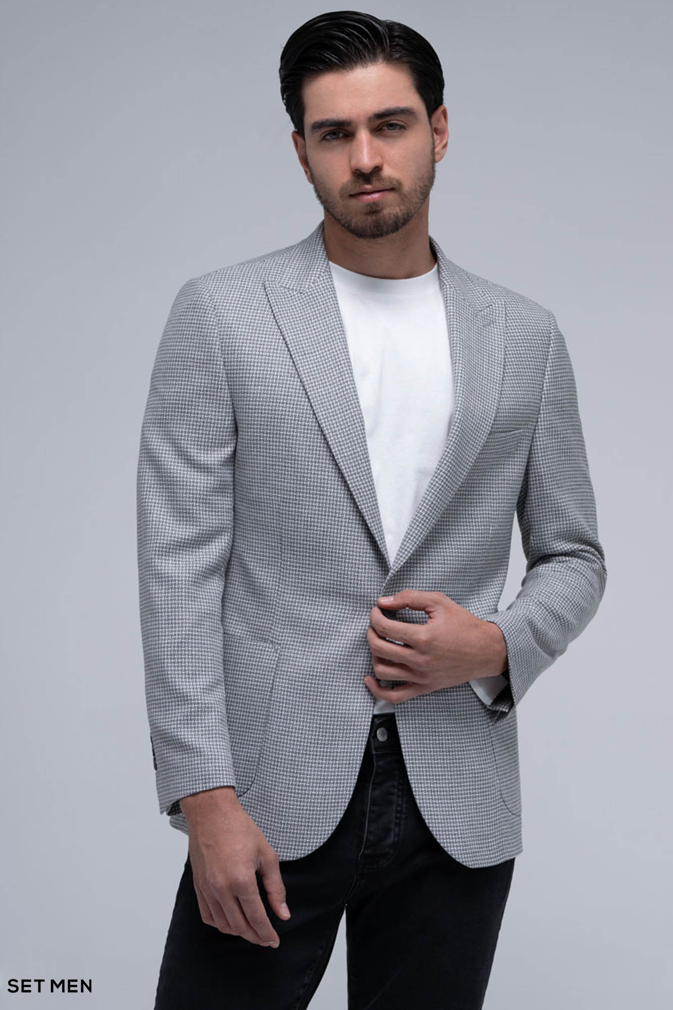 کت تک مردانه یقه بلیزر نیم آستر تک دکمه دوچاک