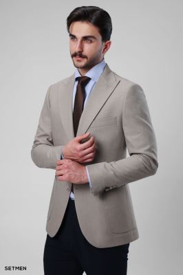 کت تک مردانه نیم آستر دو دکمه یقه ایتالیایی