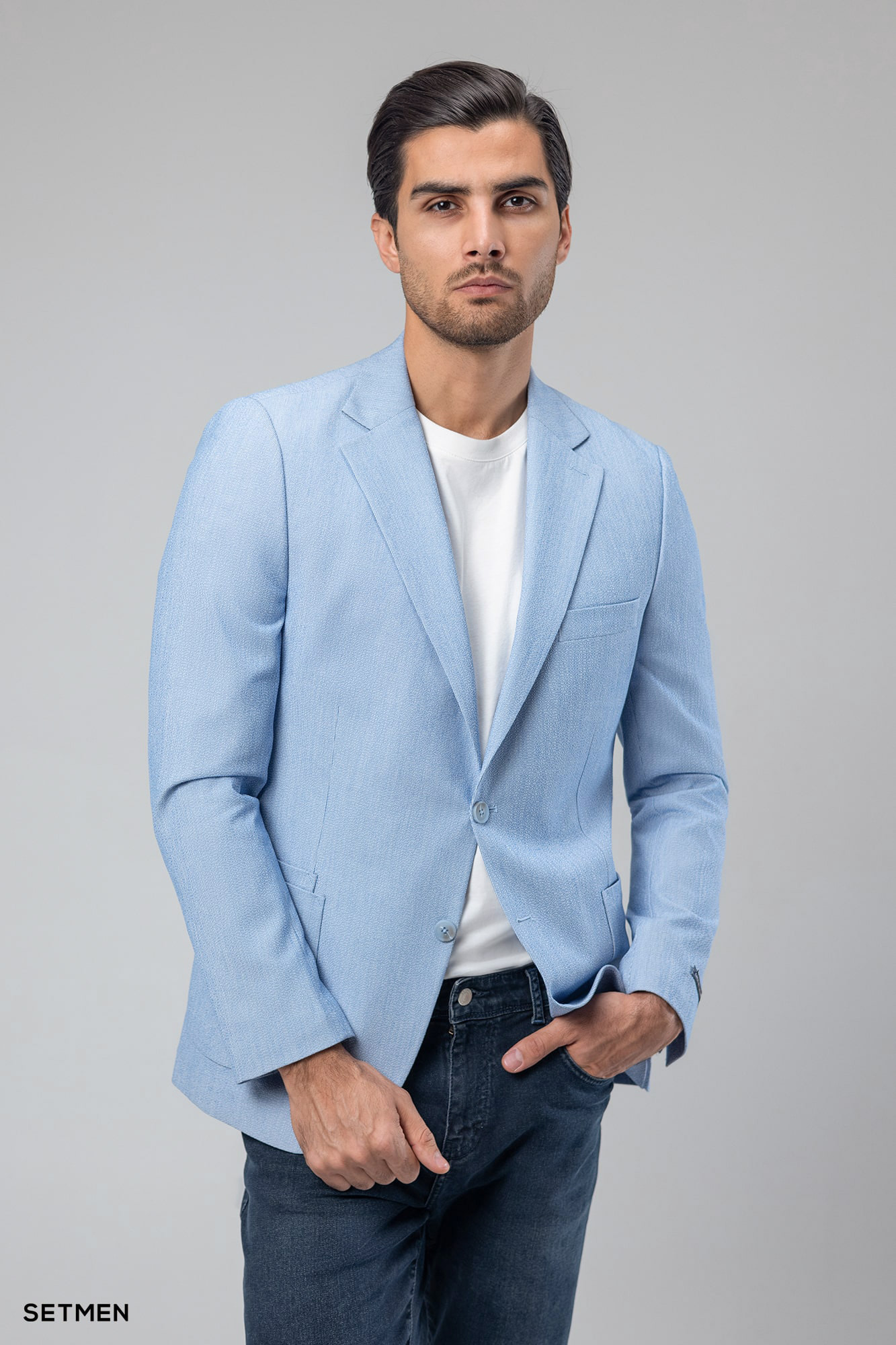 کت تک مردانه دودکمه نیم آستر پارچه GOFRE