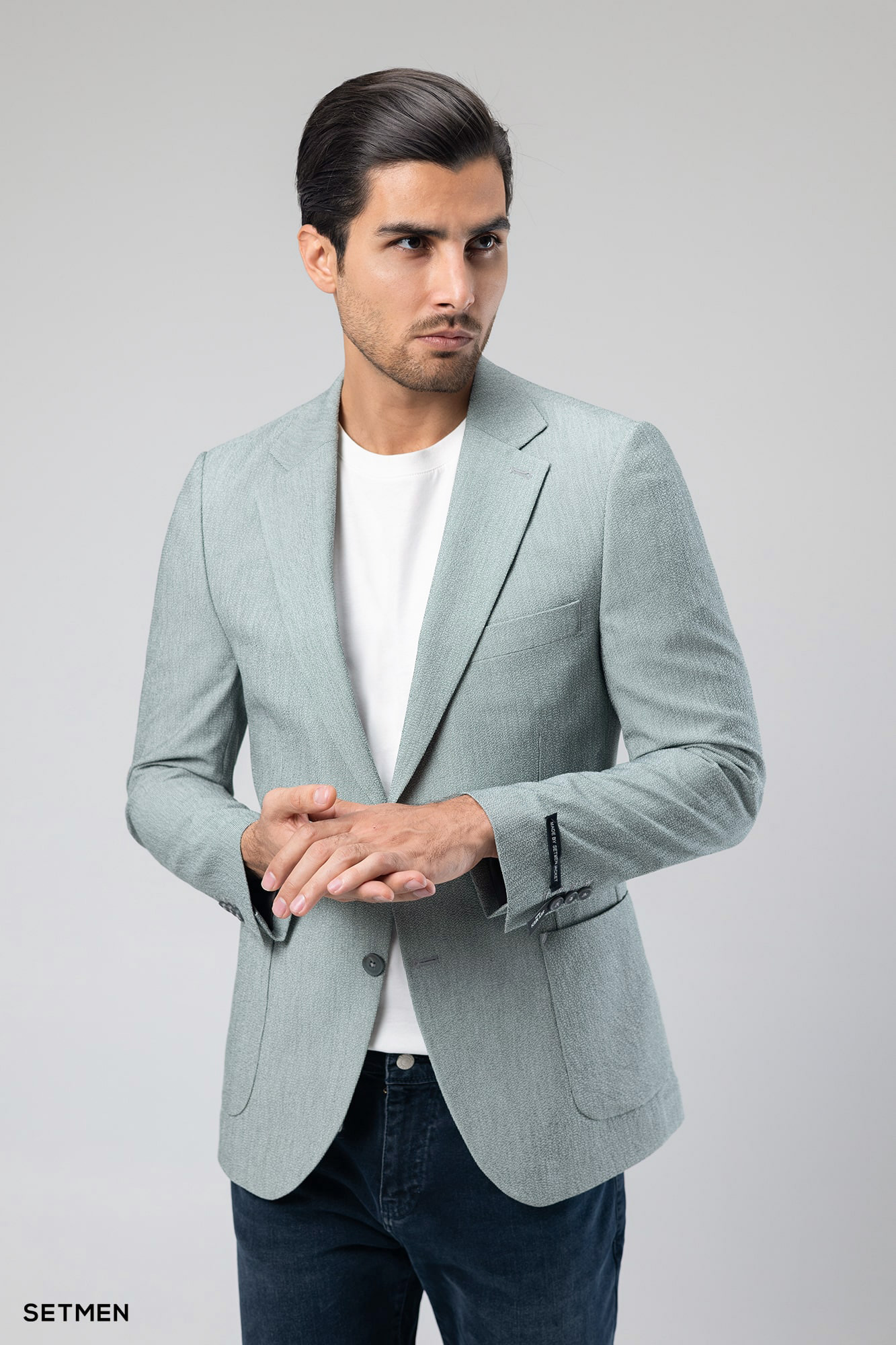 کت تک مردانه دودکمه نیم آستر پارچه GOFRE