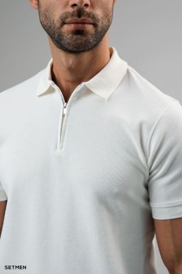 تیشرت یقه نیم زیپ سوزنی ساده