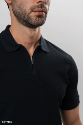 تیشرت یقه نیم زیپ سوزنی ساده