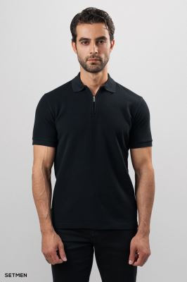 تیشرت یقه نیم زیپ سوزنی ساده