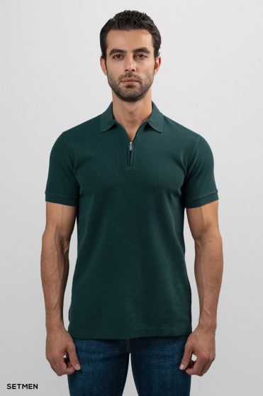 تیشرت یقه نیم زیپ سوزنی ساده