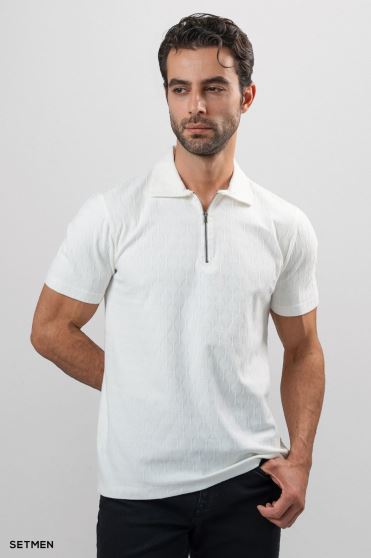 تیشرت یقه نیم زیپ ژاکارد